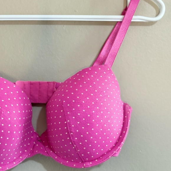 4/$10🎄Pink Cotton Underwire Bra with White Polka Dots 32DD - Picture 3 of 9